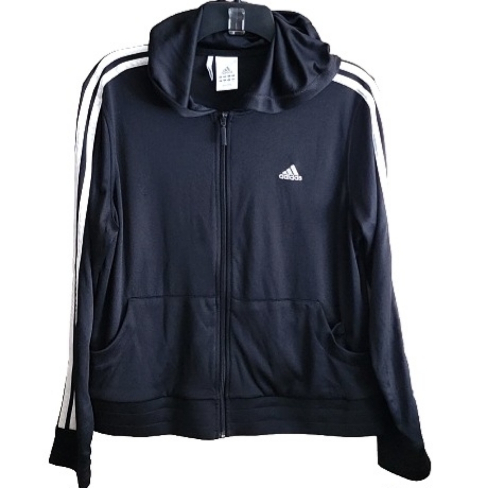 Adidas Black Hoodie White Stripes L